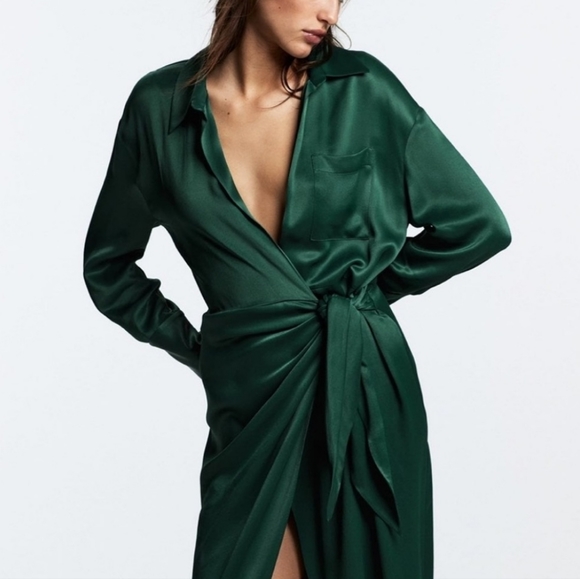 NWT Zara Long Green Shirt Dress, Size S - Picture 4 of 12